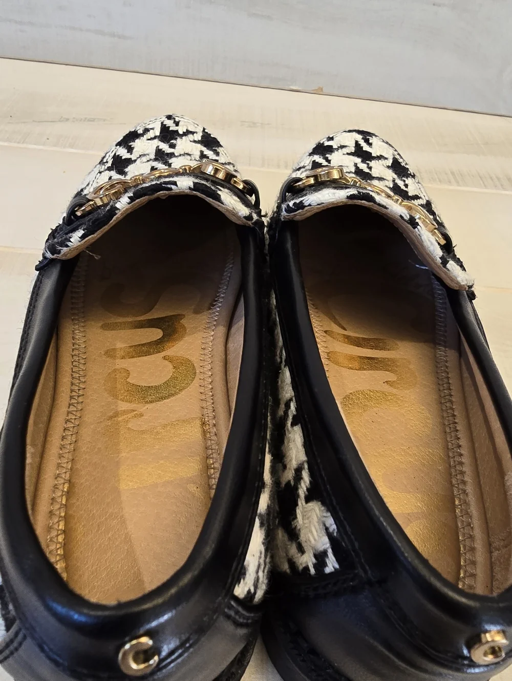 {5.5} Sam Edelman Circus Deana Black White Houndstooth Lug Sole Loafers